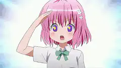 Pink-haired anime girl saluting with sparkles