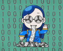 Anime girl vomiting binary code