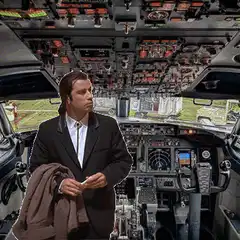 Vincent Vega in airplane cockpit