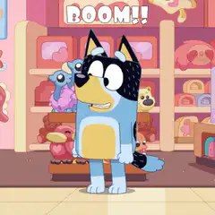 Bluey looking smug in toy store