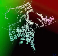 Rotating white fractal on gradient background
