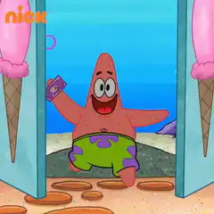 Patrick Star holding money excitedly