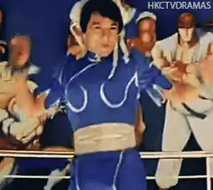 Man in Chun-Li cosplay dancing
