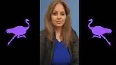 Woman counting on fingers with purple ostriches