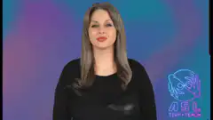 Woman signing ASL with logo