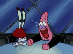 Patrick Star laughing at Mr. Krabs