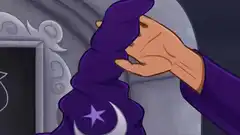 Hand pulls back wizard hat to reveal gun