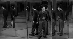 Charlie Chaplin in the funhouse mirrors