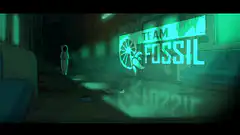 Team Fossil sign in dark corridor