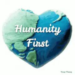 Heart shaped Earth with Humanity First text
