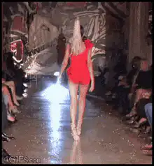 Model slips on wet runway