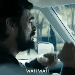 Hughie crying in car wah wah
