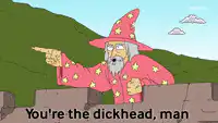 Wizard pointing and saying you're the dickhead man