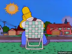 Homer Simpson sitting in lawn chair
