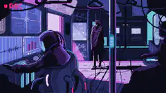 Pixel art cyberpunk room glitch