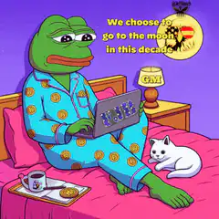 Pepe in Bitcoin Pajamas on Laptop