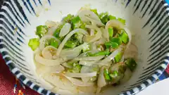 Bowl of sliced onions and okra