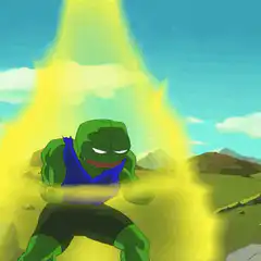 Pepe the Frog powering up with yellow aura