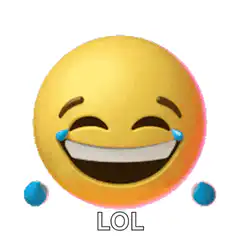3D laughing emoji with tears and LOL text