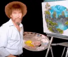 Bob Ross painting with a smile