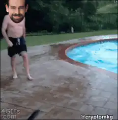 Man with giant head falls into pool