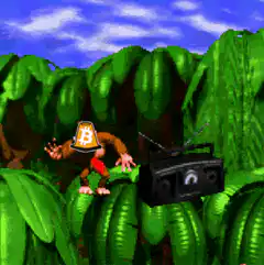 Donkey Kong with Bitcoin head dancing