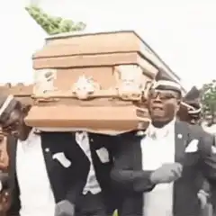 Pallbearers dancing with coffin