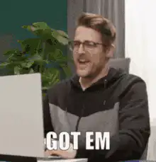 Man celebrating got em
