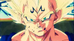 Super Buu smirking and gritting teeth
