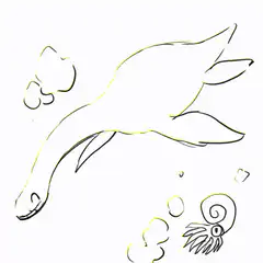 hand-drawn nessie and squid