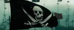 Pirate flag waving on ship