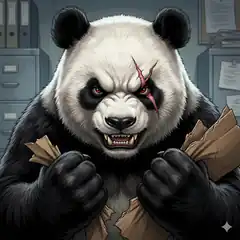Angry panda tearing paper