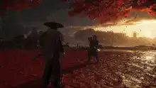 Samurai duel under red leaves