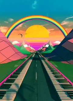 synthwave road with piano keys