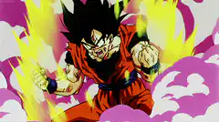Goku powering up with yellow aura