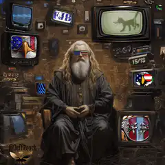 Old Wizard with 3D Glasses Watching TV