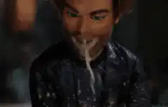 Puppet spits out white liquid