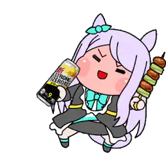 Hatsune Miku eating yakitori and drinking beer