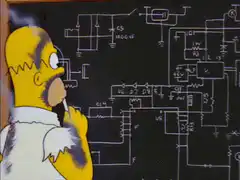Homer Simpson draws dynamite on circuit diagram