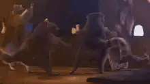 Raccoons dancing on stage