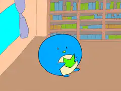 blue round character turns spiky