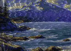 pixel art ocean waves crashing on rocks