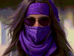 Woman in purple bandana with lightning effect