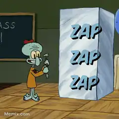 Squidward smashes ice block with hammer