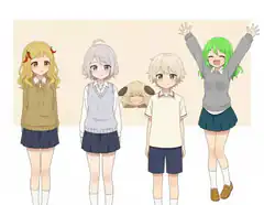 Four anime girls in school uniforms