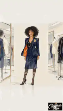 Woman in blue suit with Bitcoin pin