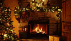 Cozy Christmas fireplace with tree