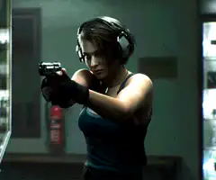 Jill Valentine shooting a gun