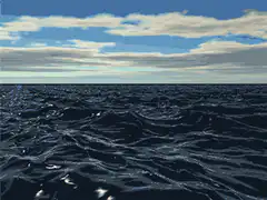 3D animated ocean waves under cloudy sky