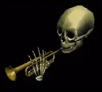 3d skull playing trumpet